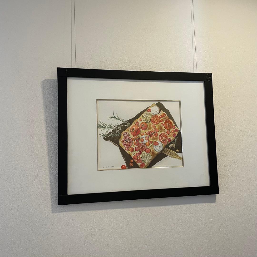 ピザとハーブの水彩画　絵画