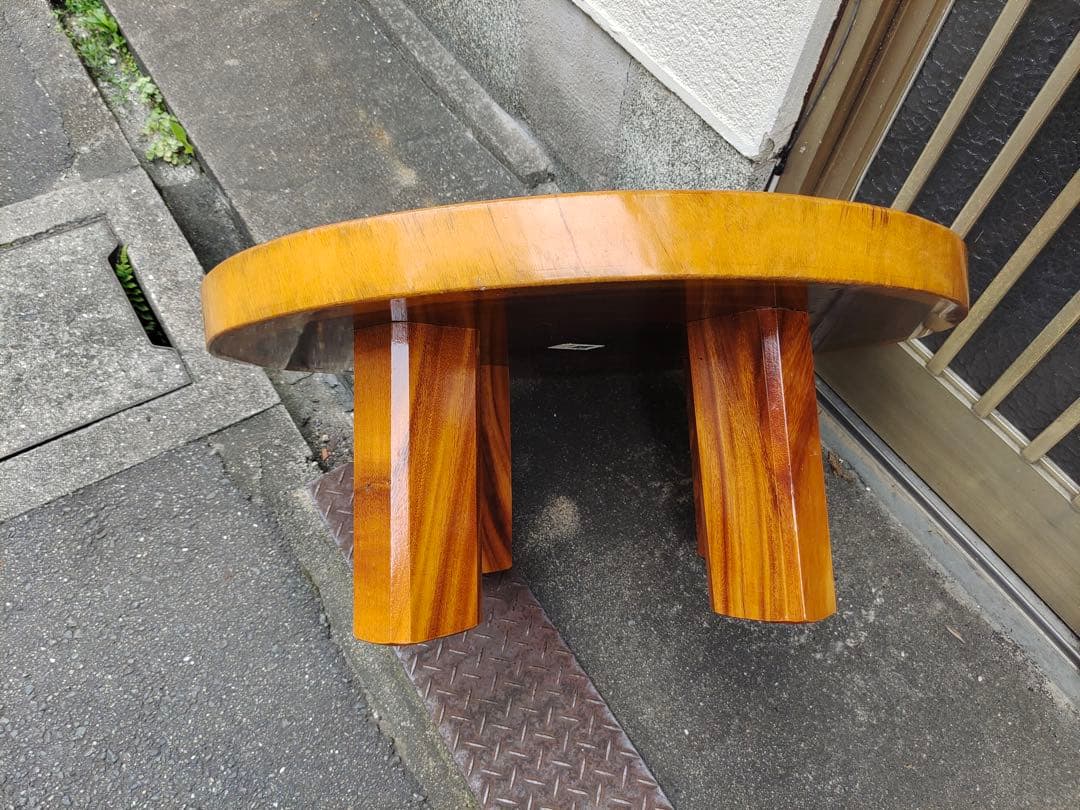 無垢材の自然形状座卓　花台　盆栽台　一枚板　輪切り　脚付き　時代テーブル　日本製