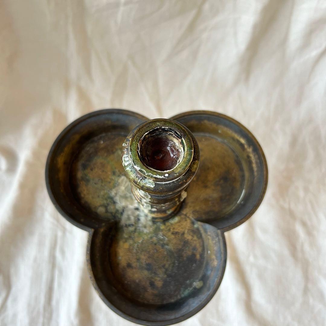 希少　フランスアンティーク 真鍮製 燭台 特大36cm 3つ葉　店舗什器　B