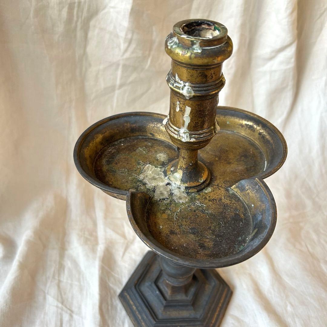 希少　フランスアンティーク 真鍮製 燭台 特大36cm 3つ葉　店舗什器　B