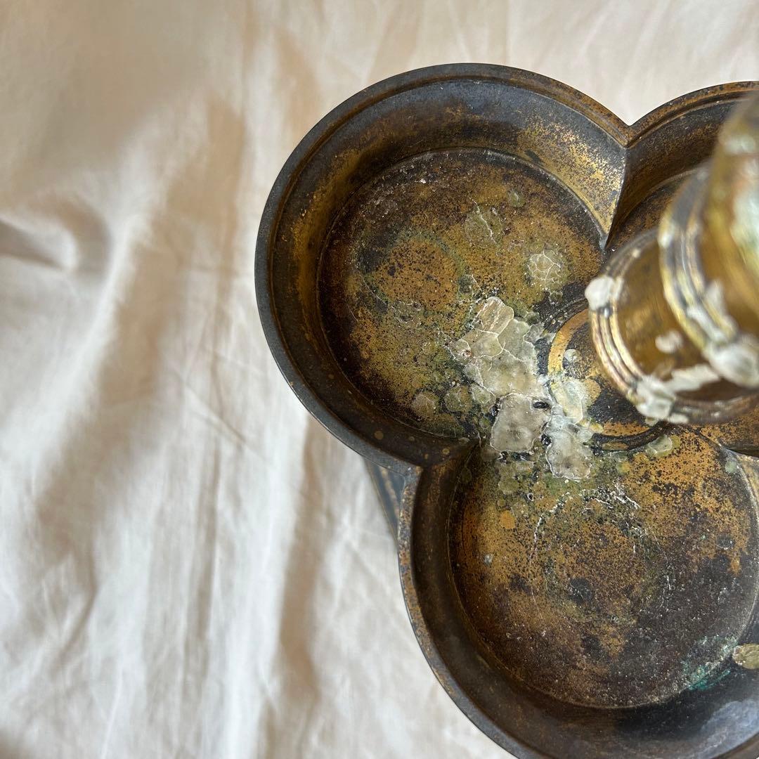 希少　フランスアンティーク 真鍮製 燭台 特大36cm 3つ葉　店舗什器　B