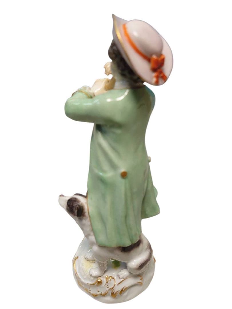 美品　マイセン　フィギュリン　笛吹き少年と犬