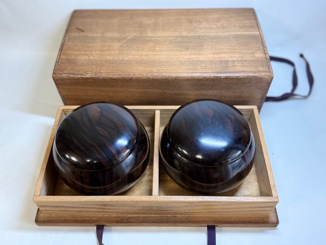 S28 最高級「碁石」蛤 那智黒石 縞黒檀箱 桐箱付 厚み11㎜