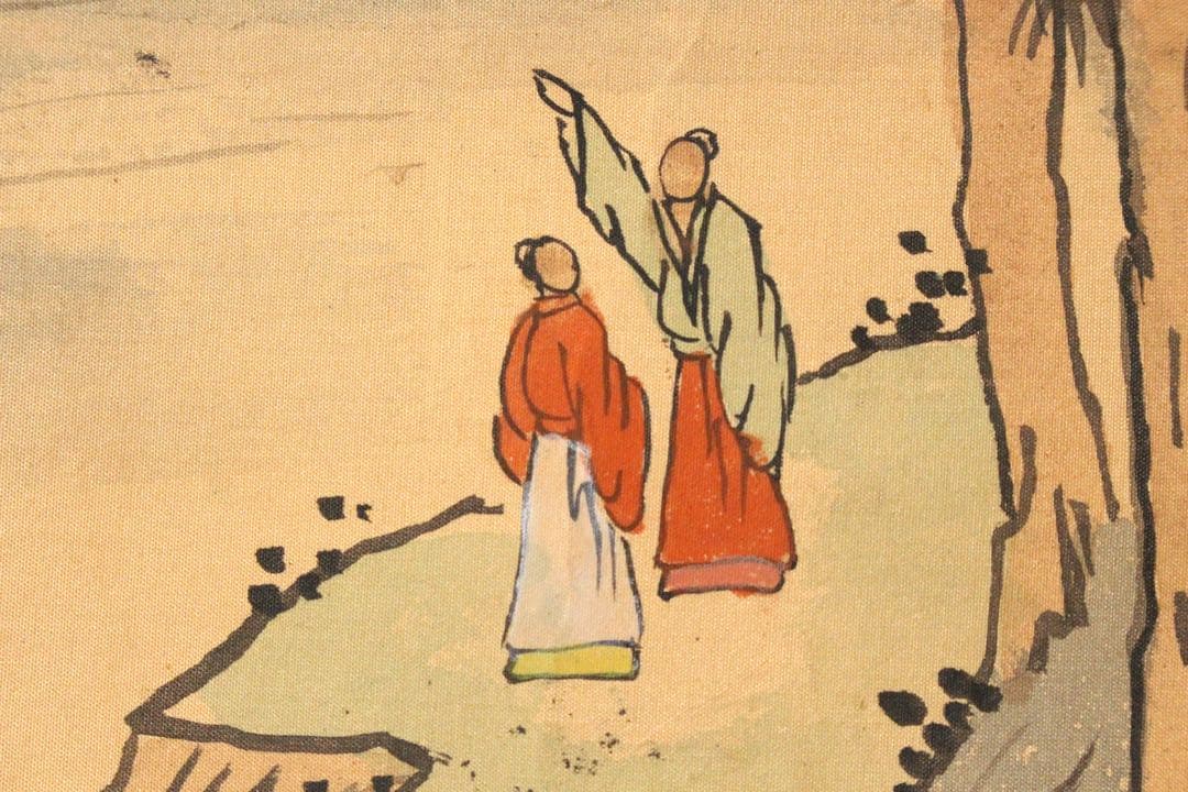 No5238 掛軸　倉山画院　山水図　絹本着色　唐物　中国画　古美術　送料無料