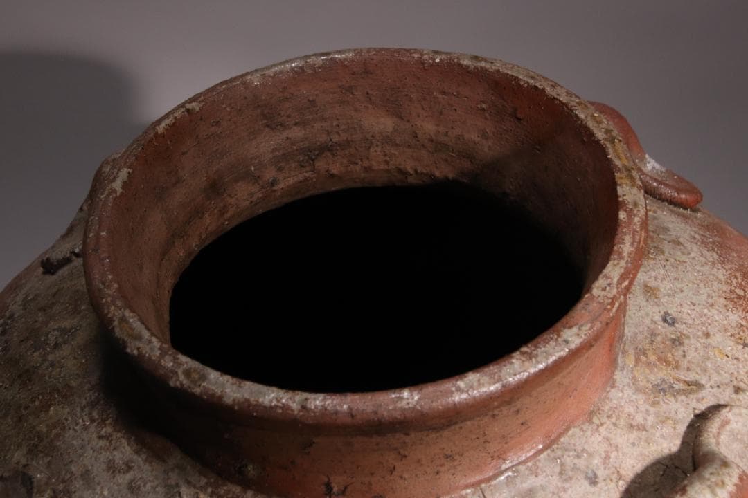 BE793 桃山期~江戸期　古信楽　四耳壷　四耳子　窯印　窯傷　壺　高37.5㎝