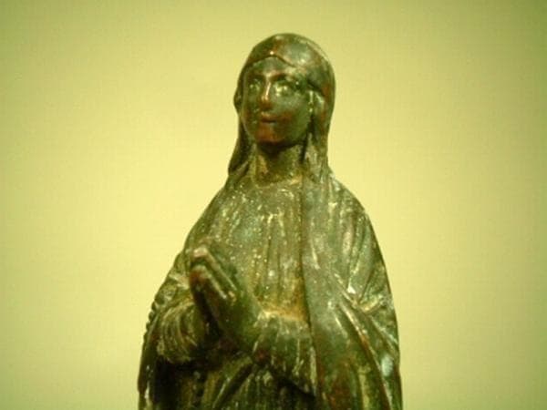 フランス アンティーク ルルドの聖母像 台座教会彫刻 18cm 19世紀頃