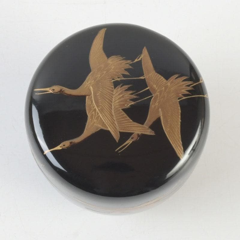 茶道具　黒漆　鳥蒔絵　棗　銘「千歳」　裏千家十一代玄々斎極め箱　V　9787