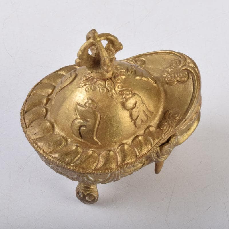 チベット密教法具　古銅鍍金　五鈷杵摘み　香炉　V　8598