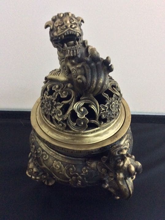 香炉 大明宣徳年鋳 獅子摘 銅製 骨董　インテリア　アンティーク 置物　断捨離