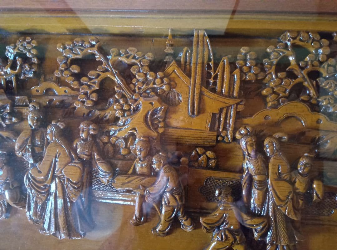 中国美術彫刻座卓ガラステーブル