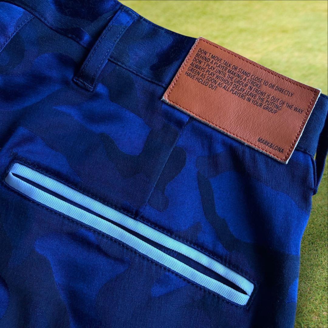 マークアンドロナ　パンツ　迷彩　S〜M相当　黒　青　コットン混　ストレッチ　46