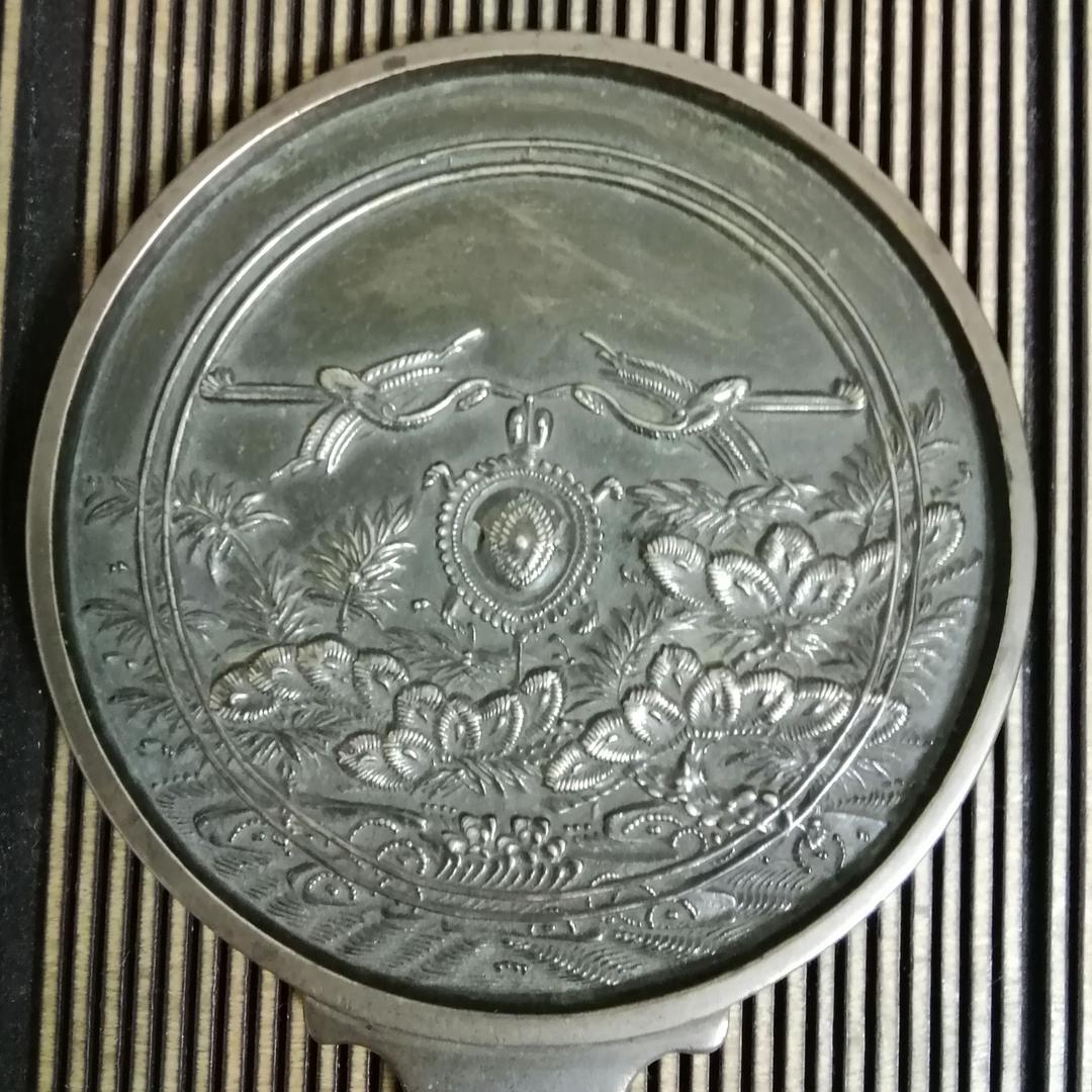 和鏡　銅鏡　柄鏡　手鏡　室町時代　古銅　吉祥文様　和骨董　アンティーク