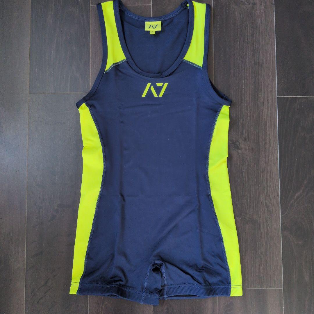 磯*ク様 A7 パワーリフティング シングレット メンズSサイズ ネイビー/イエ