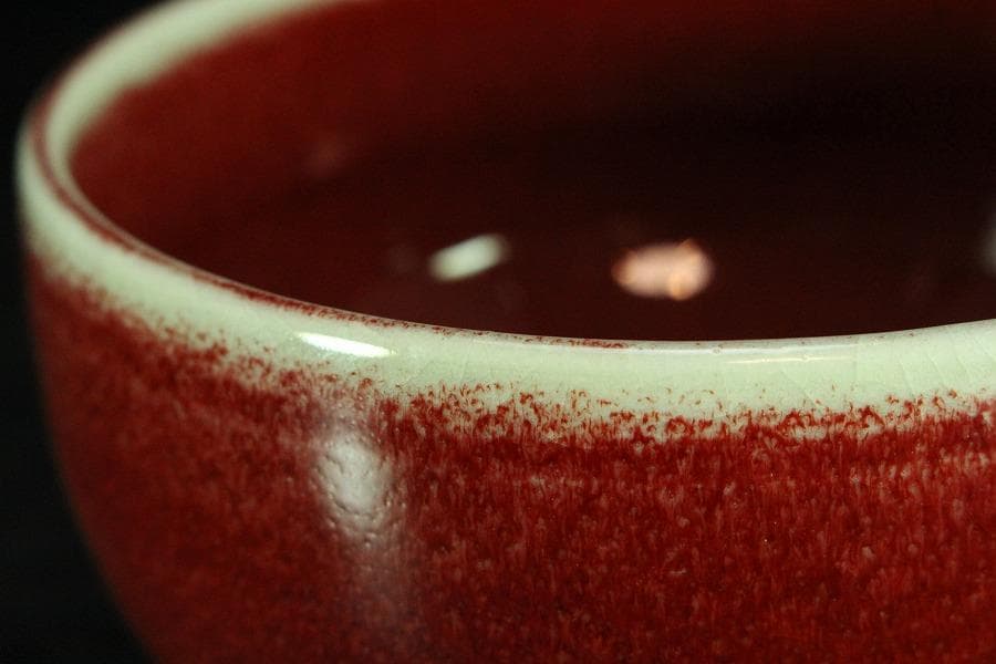 茶道具 叶敏作 辰砂茶碗 煎茶 美品 共箱(K-YC430)