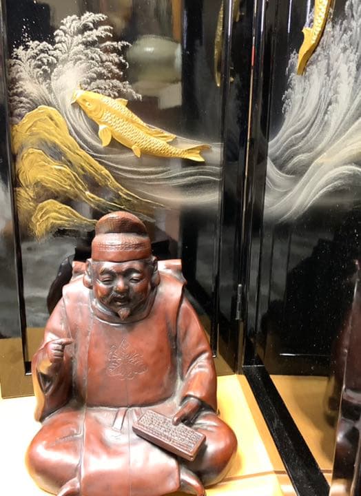 米治一(こめじいち)作 大黒様 算盤恵比寿様 そろばん福神置物 高岡銅器銅像