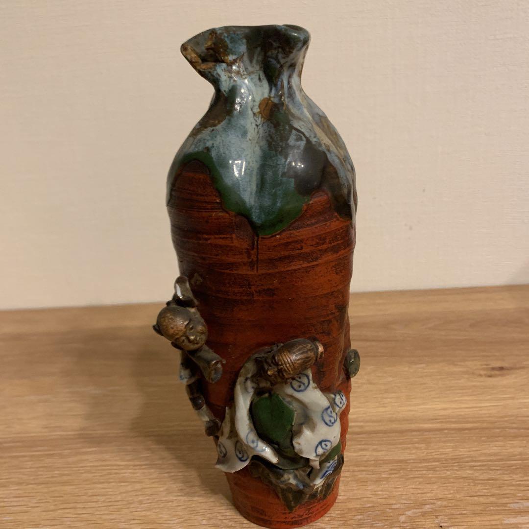 隅田焼　高浮雕人物花瓶　アンティーク　1客