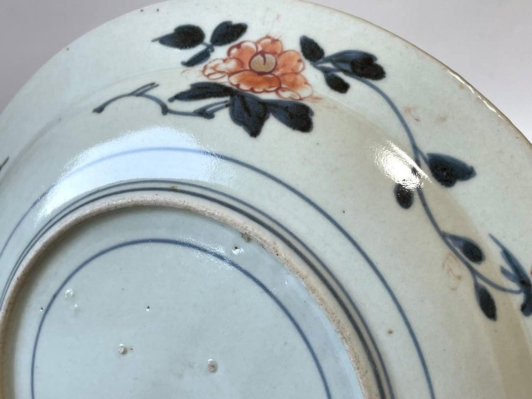 骨董　アンティーク　古伊万里　色絵　金襴手　輸出伊万里　獅子牡丹　皿　丸皿