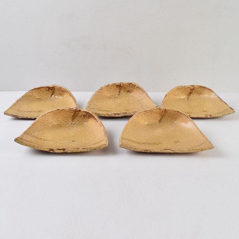 和食器　番浦史郎作　黄瀬戸　箕皿　銘々皿　五客　共箱　M　R9207B