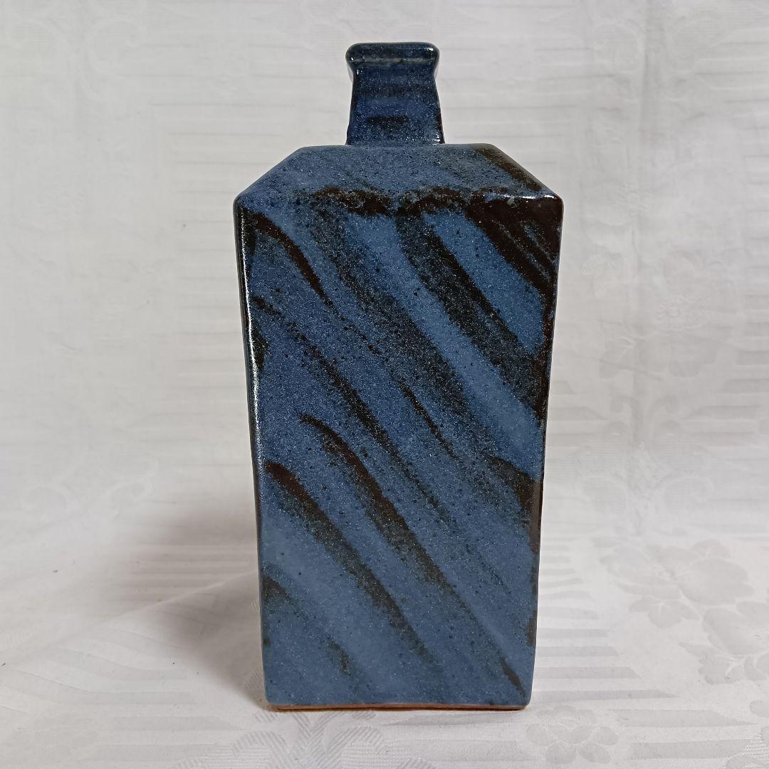 伊勢神楽の窯 奥田康博 呉州窯 方瓶 共箱付 角瓶 花瓶 ブルー