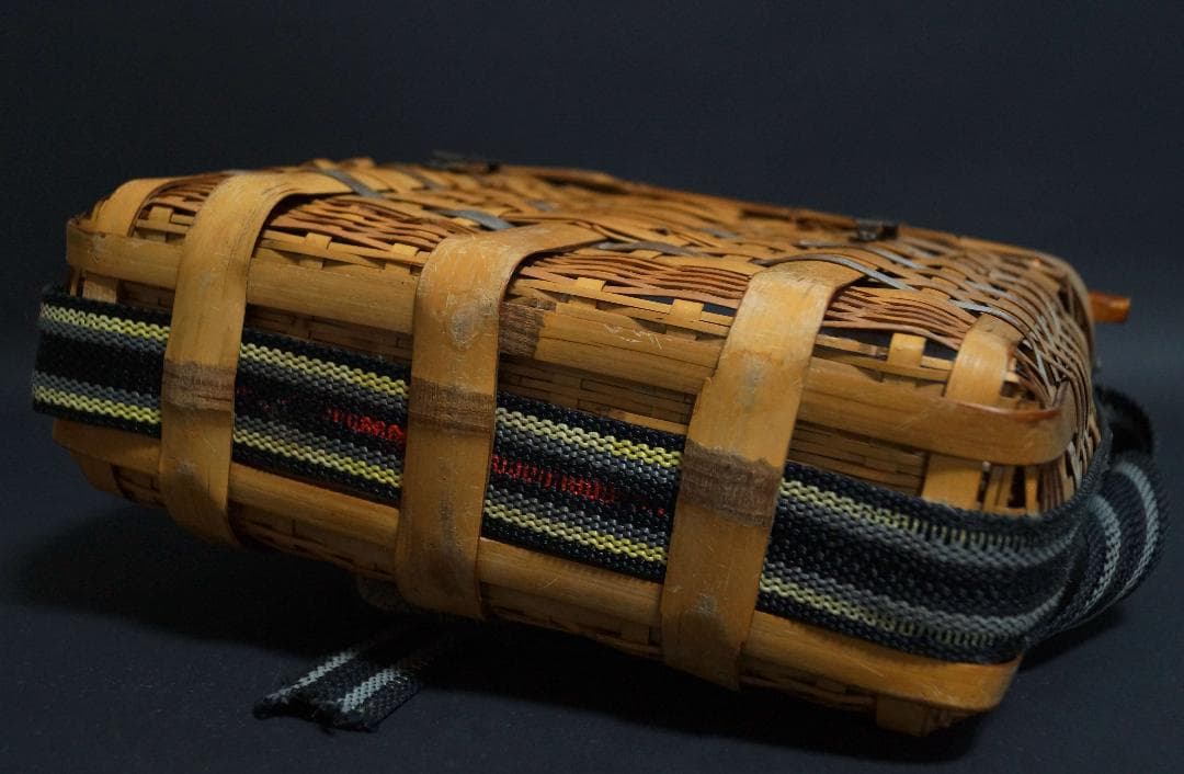 竹編 渓流鮎籠 虎竹装飾 魚籠 ビク 魚カゴ びく 川釣り 渓流 ヤマメ★