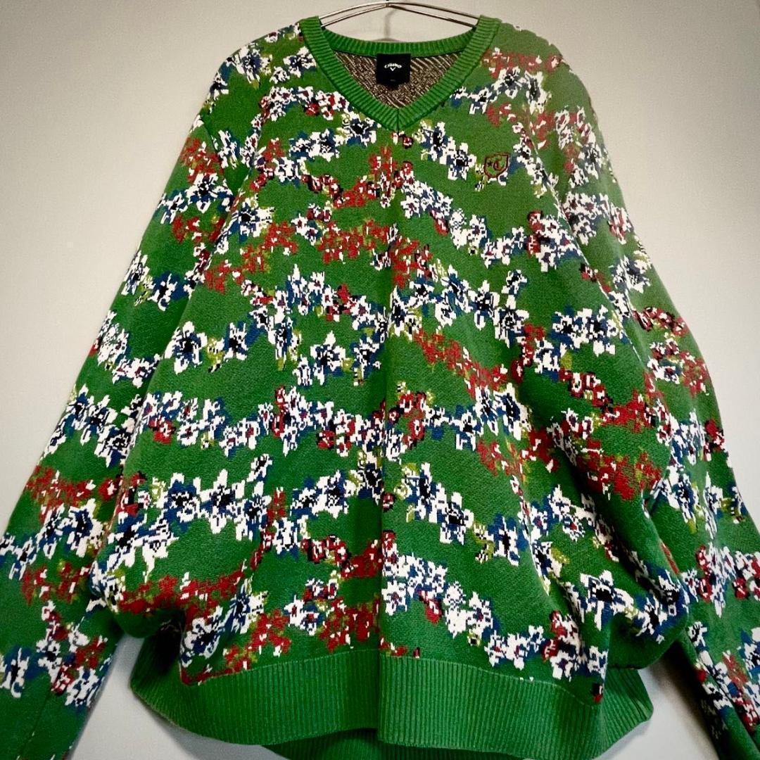 LL:Callaway 2.8万　日本製 総柄ニット 綿 未使用級 花柄 希少