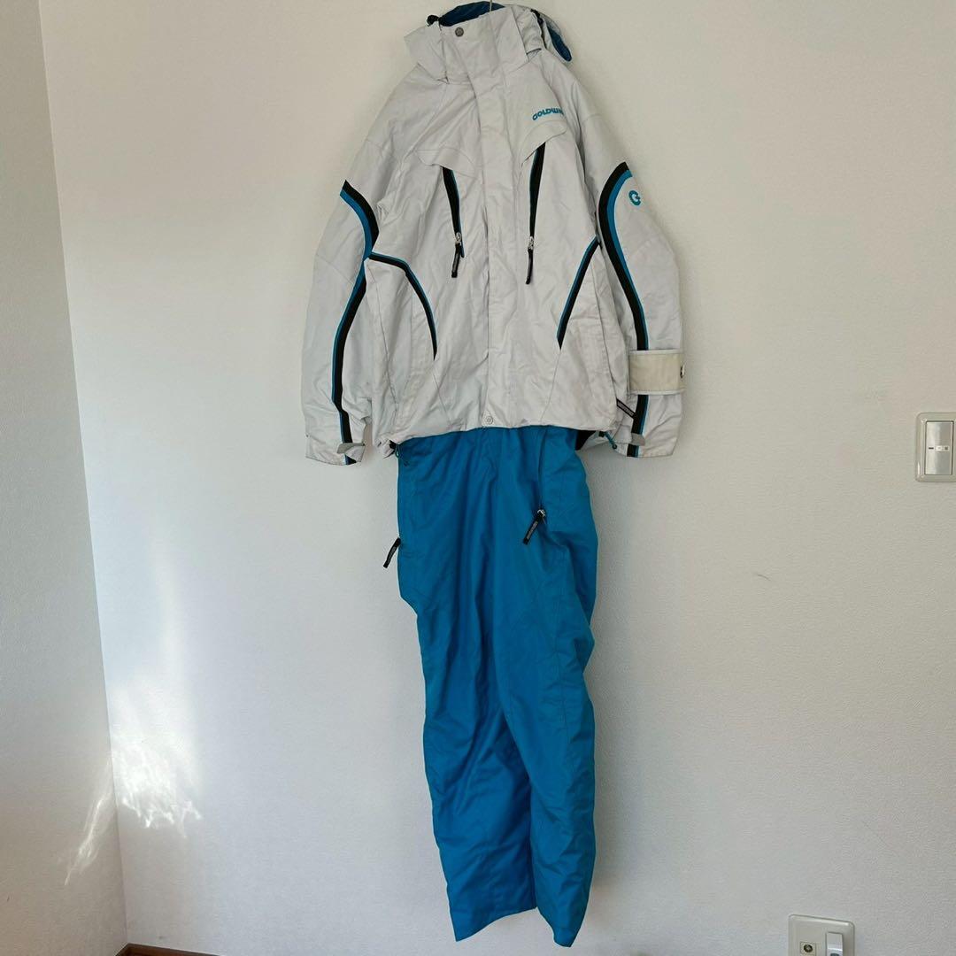 【GOLDWIN】L ホワイト/ブルー スキーウェア 上下セット c110