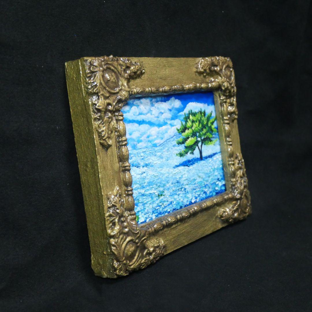 油絵 油彩 油彩画 絵 絵画 キャンバスパネル ミニ絵画【ネモフィラの丘】