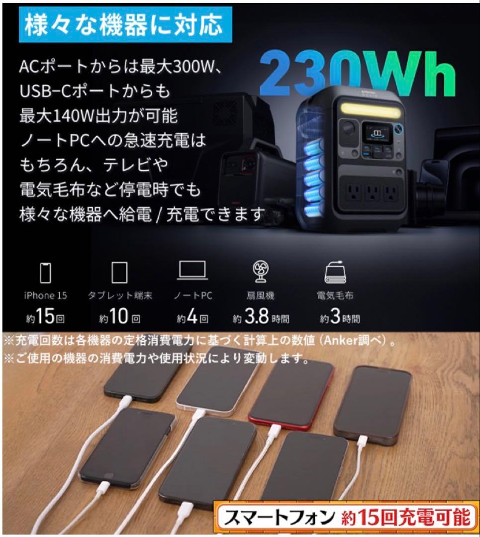 Ankerポータブル電源&ソーラーパネルセット/230Wh/8ポート