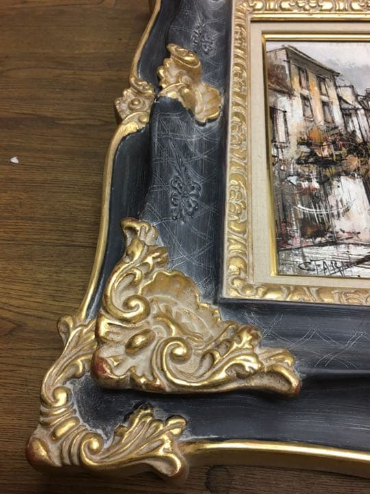 名品フランス画家ファルシーの冬のパリモンマルトル通り6号油彩画