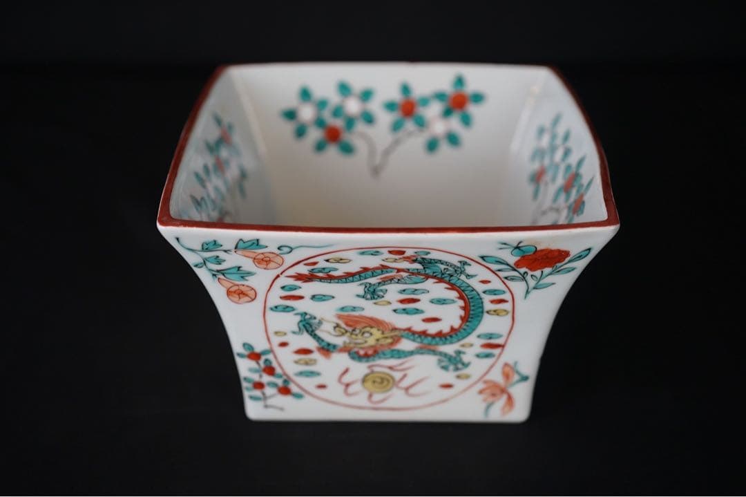 富田静山 萬暦写 赤絵 鉢 水指 共箱 塗蓋 茶道具 保証品