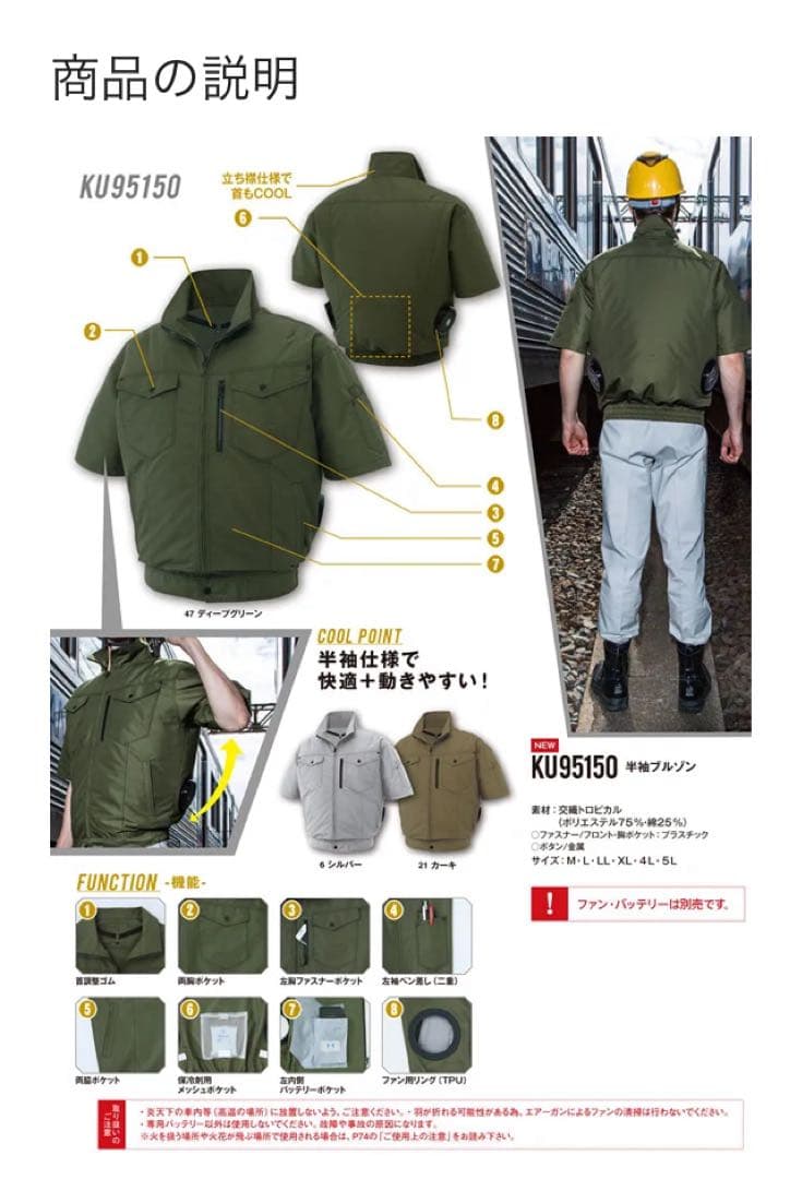 【２枚セット】Color:シルバー サンエス(SUN-S) 空調風神服 半袖　M