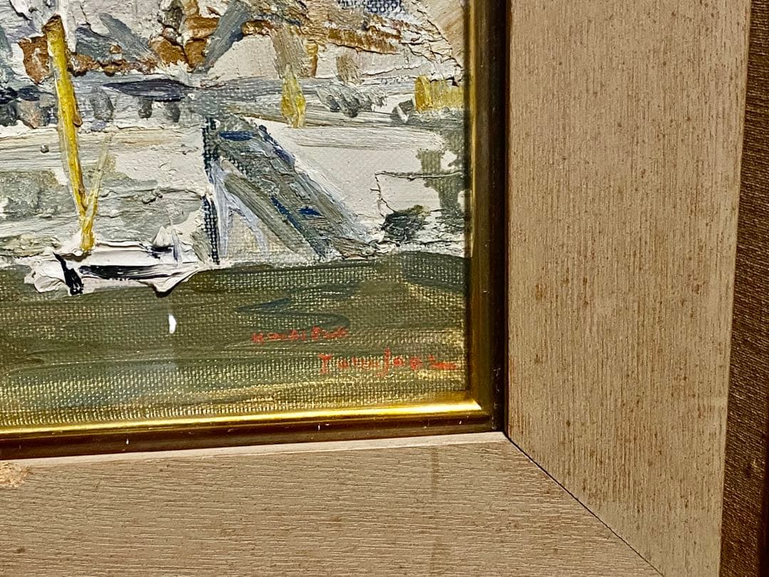 真作保証 岡崎勇次 「オンフルルの漁港」 肉筆油彩4号 フランス オンフルール