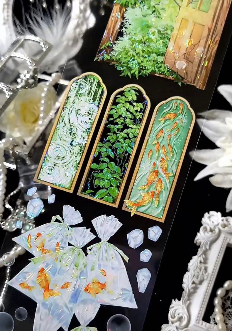 海外マスキングテープ巻売り 夏日汽水 金魚 装飾マスキングテープ