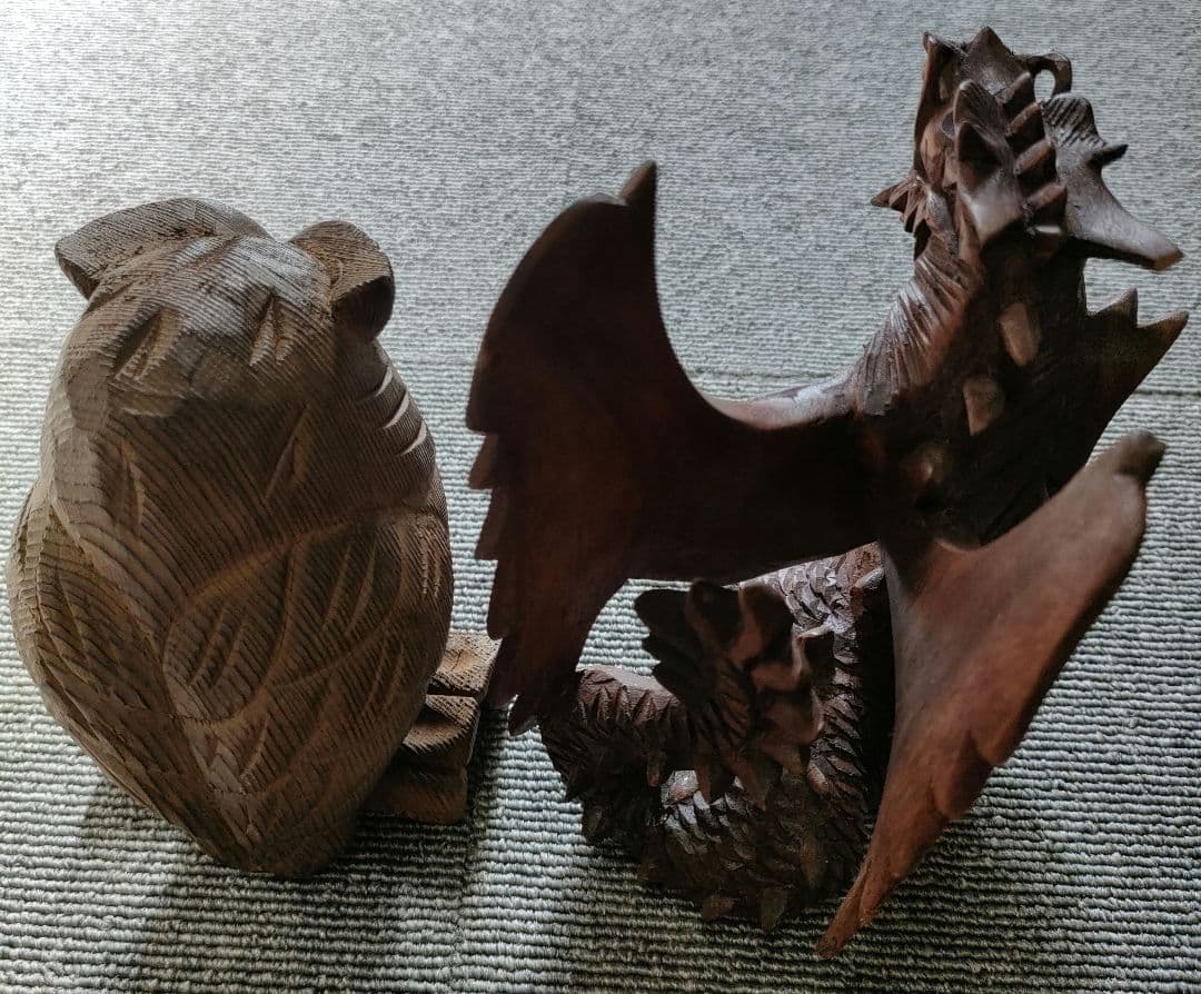 フクロウとドラゴン　不苦労　梟　　龍　竜　置物　２体セット