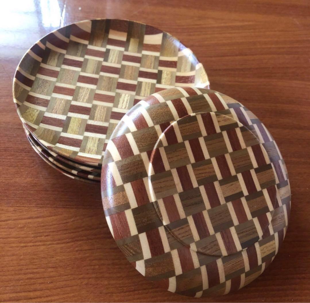 寄木細工 箱根細工 小皿 ナッツ皿 無垢 菓子皿 茶托 コースター 銘々皿