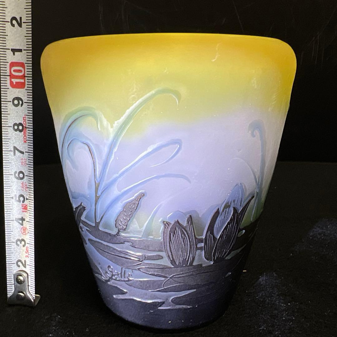 エミール・ガレ　三色酸化腐食彫花瓶　ケース付　鑑定証書付　東Y8-0210☆1F