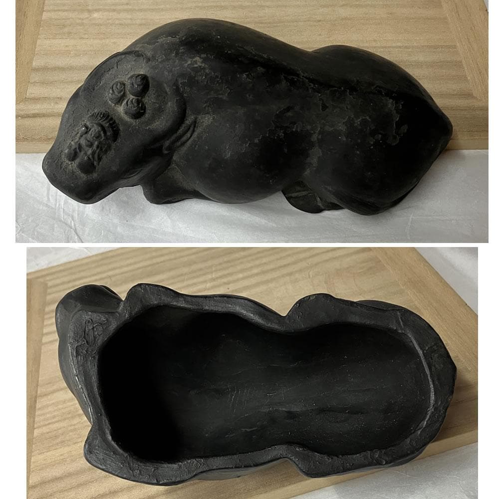 e3106 伏見焼 撫で牛 江戸期 巾16cm 撫牛 牛 開運 縁起物 置物