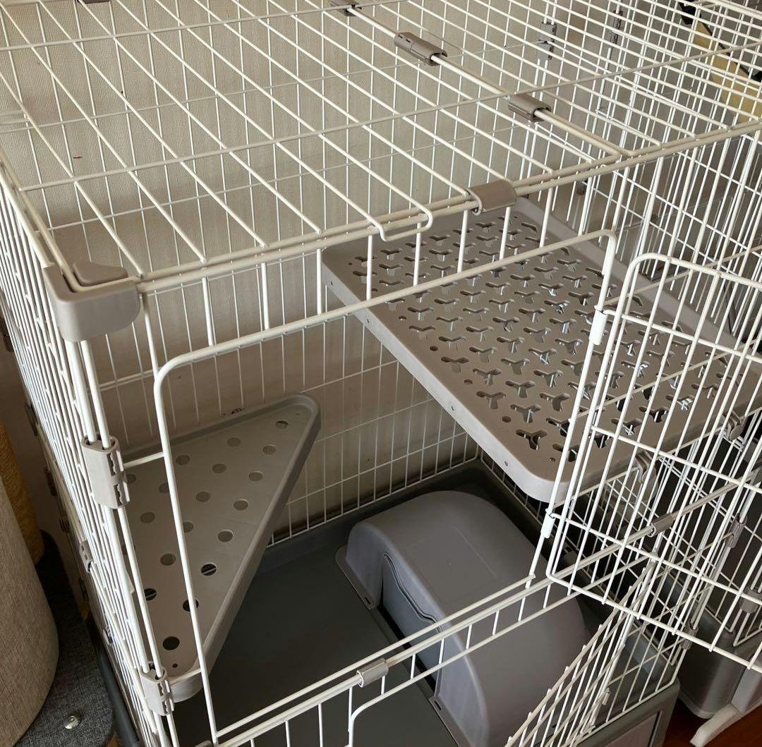 アイリスオーヤマ♡トイレ一体型、キャットケージ グレー2段♡