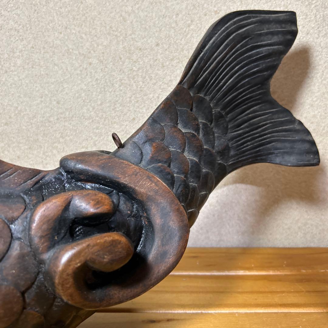 超メルカリ市　木彫　囲炉裏　自在鉤　魚横木　アンティーク　全長約４４cm