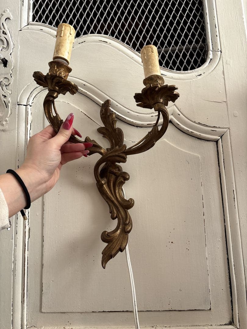 フランスアンティーク　ウォールランプ　2灯　キャンドルソケットカバー　壁掛け