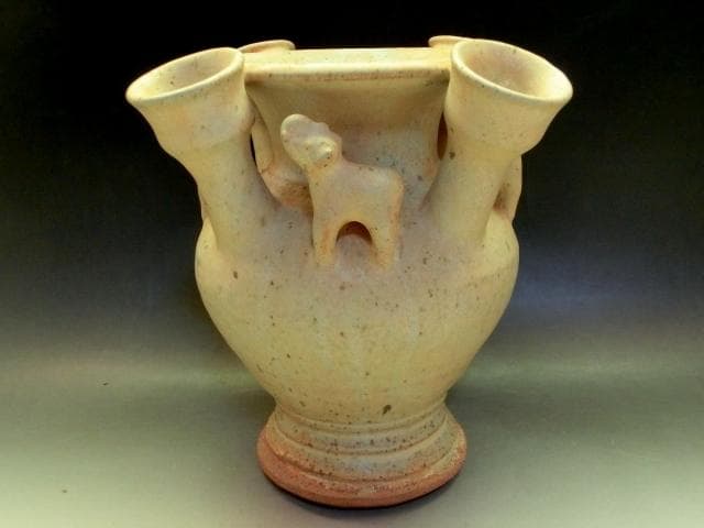 壷●唐物白釉珍獣多口瓶 古い花器 花生け 壺 古玩 中国 時代物 骨董品 希少■