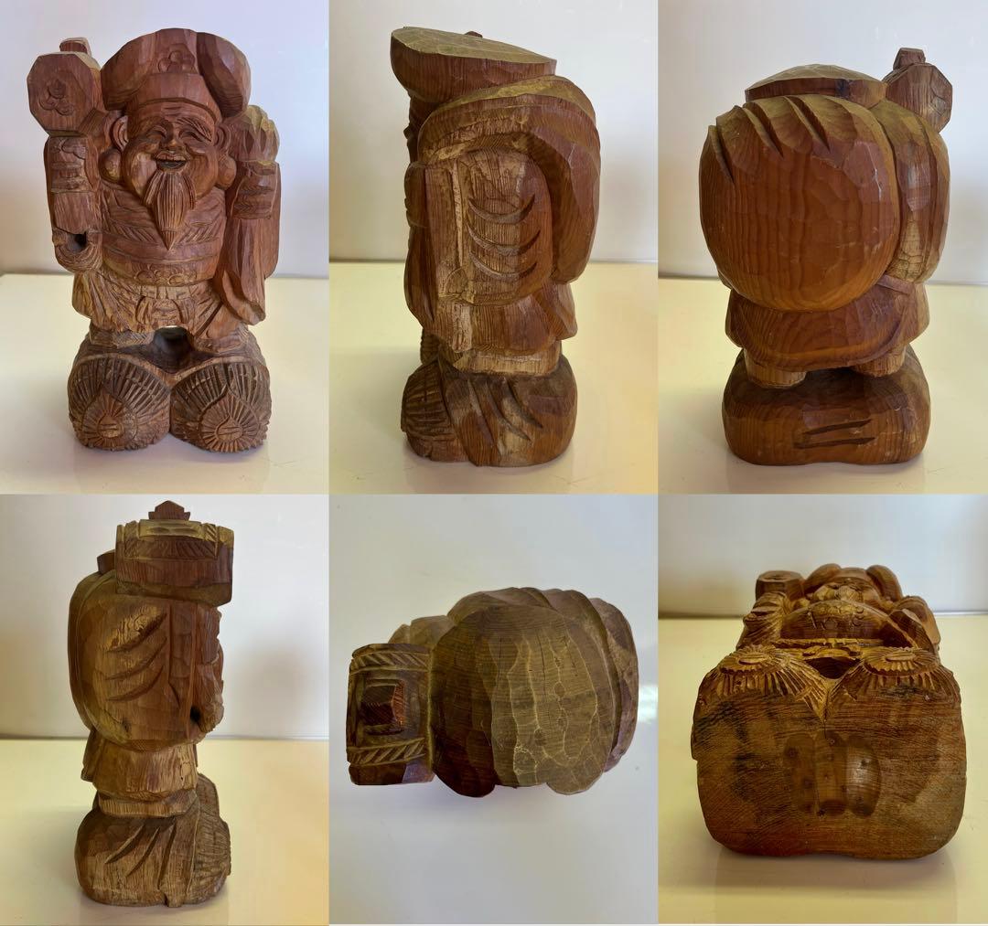 明治期 木彫 恵比寿大黒像 一対 商売繁盛 福神像 高さ35cm◎古美術 庵々