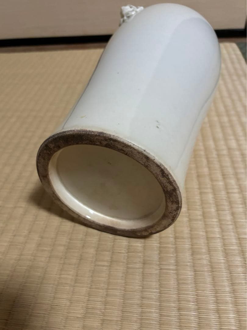 清時代　中国古美術　骨董品　唐物 白磁獅耳花瓶 壺 徳化窯