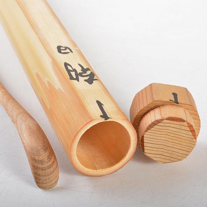 茶道具　大徳寺古材　即中斎　槐茶杓　銘「朝日」　共筒共箱二重箱　M　R5827