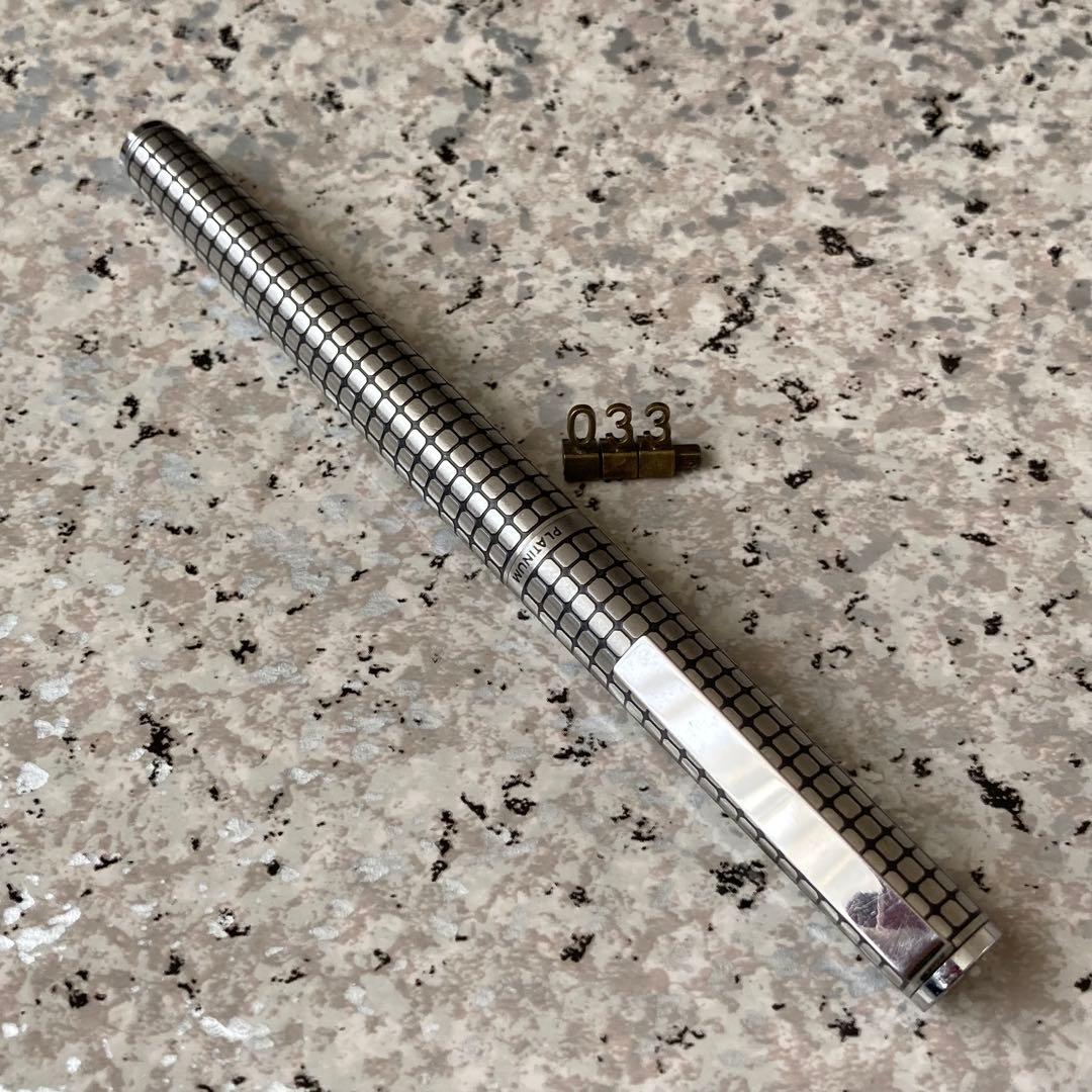 #033 オーバーホール済み 万年筆 プラチナ 蝕刻 全格子 ロング 14k