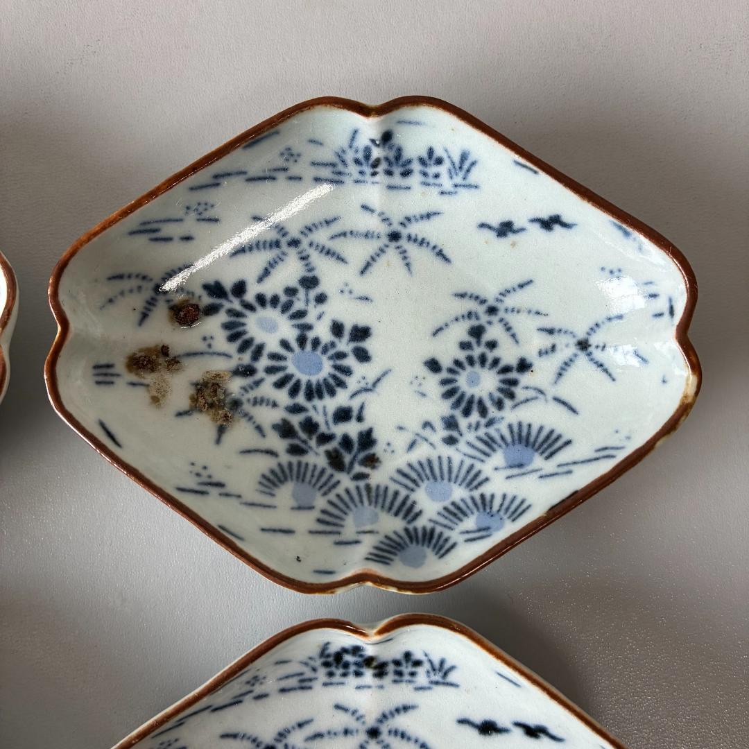 古伊万里　型紙摺印判　染付　小皿　 豆皿　6客