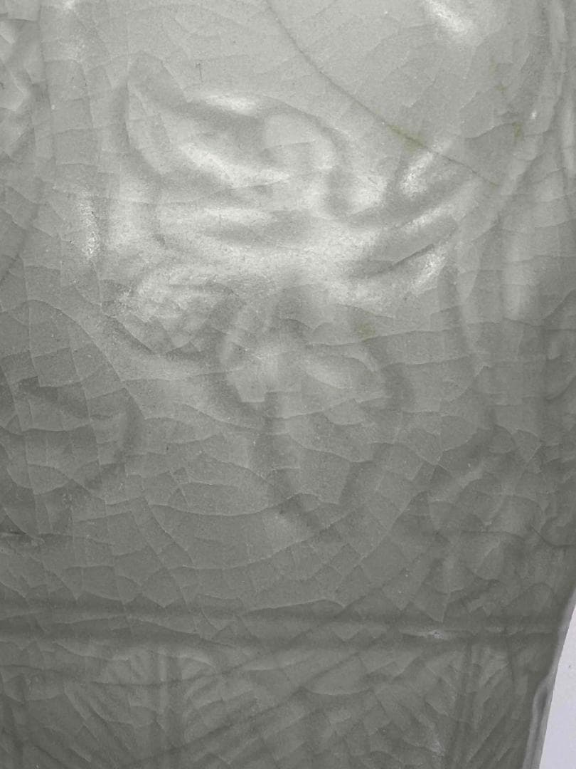 宋時代　龍泉窯　梅子青 青磁 刻牡丹花文大梅瓶 花入　花瓶　茶道具(B-20)