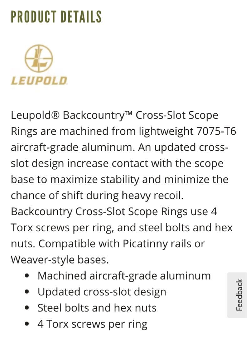 リューポルド スコープリング 1インチ クロススロット(ウィーバースタイル)