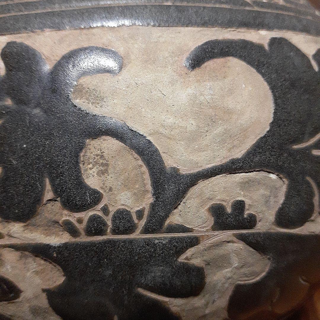 訳有り中国磁州窯陽刻花瓶