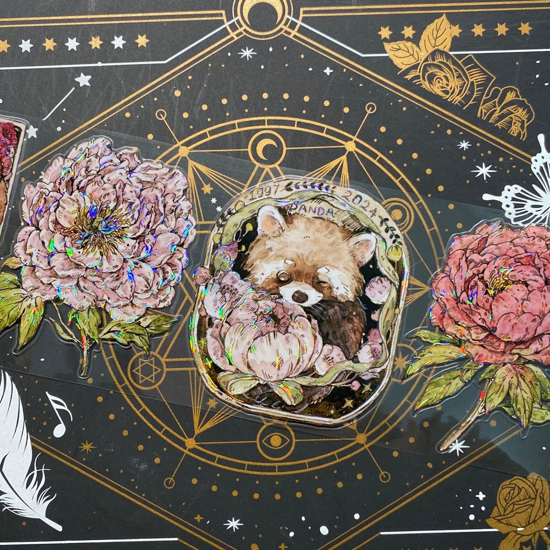 【9226】海外　貝殻光カッティング　マスキングテープ　アライグマ　お花　動物系